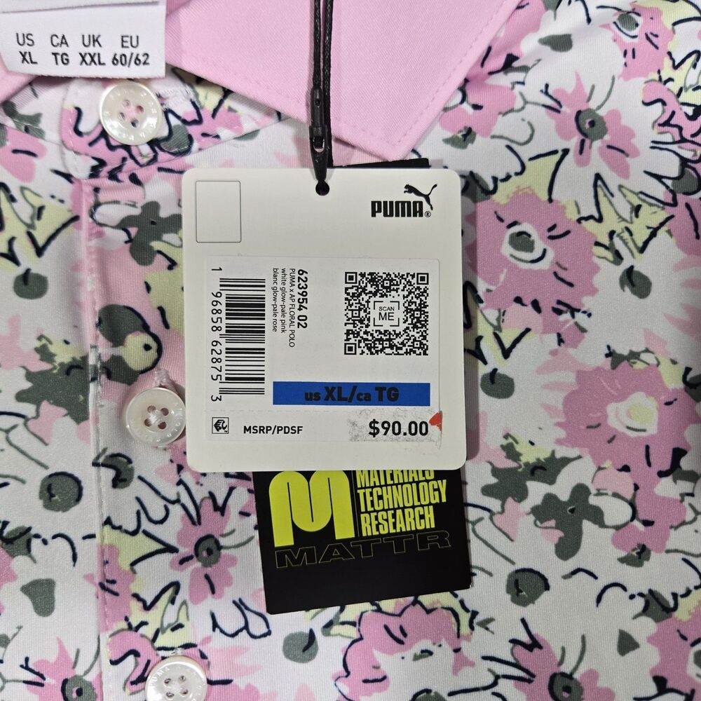 $90 Puma Arnold Palmer Polo Stretch Shirt Mens XL Floral Pattern Pink 623954 02 - Picture 3 of 10